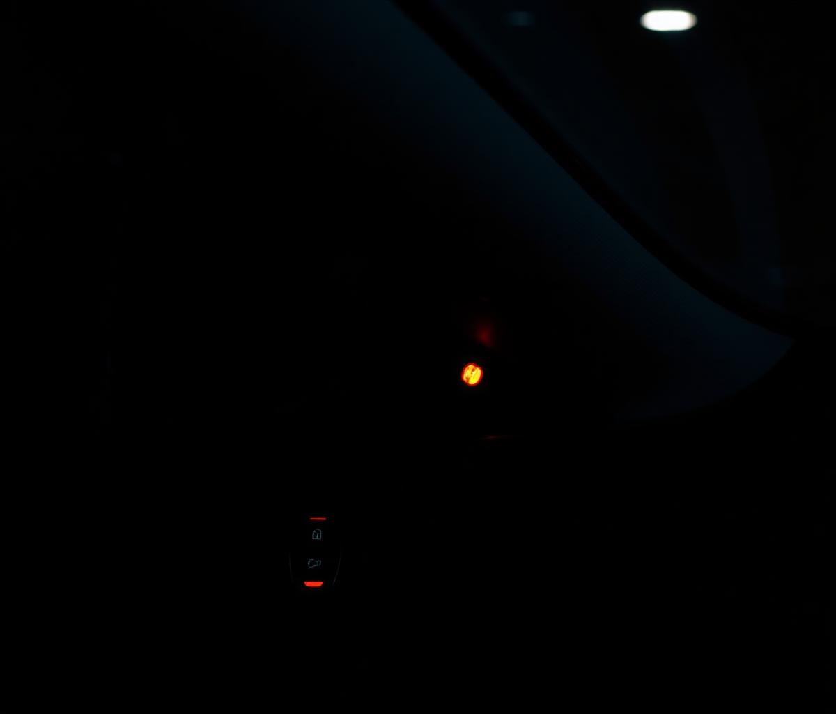 Car interior with a remote-start key fob and tinted windows